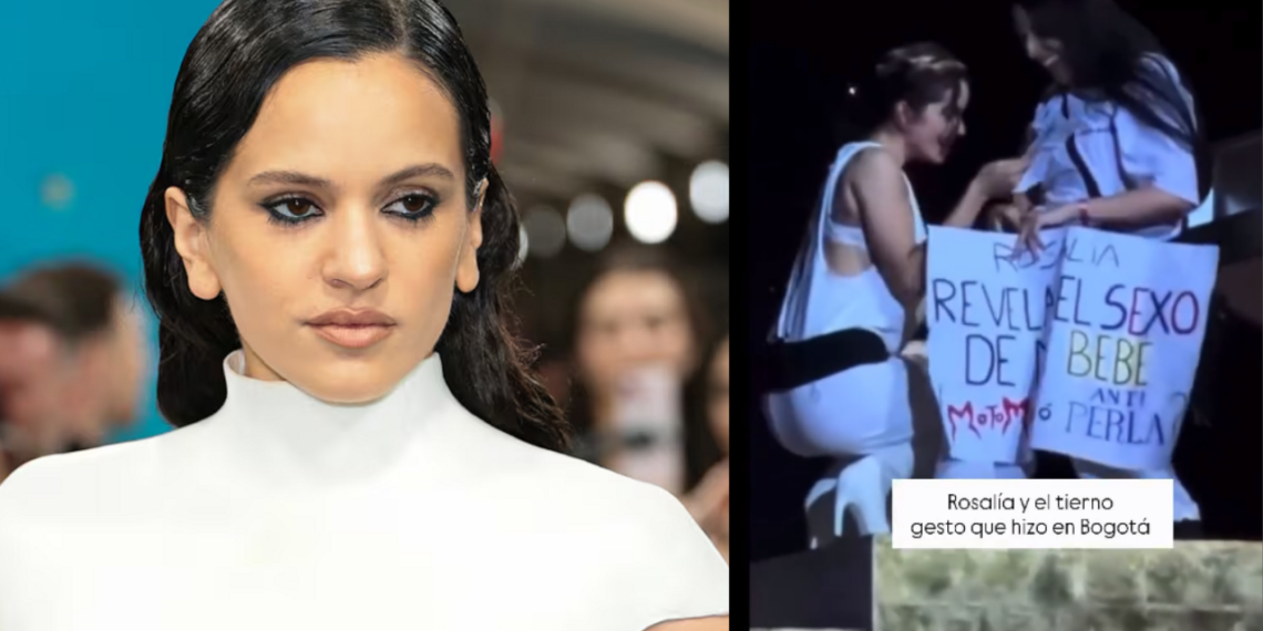 Rosalía revela el sexo del bebé de una fan durante concierto y emociona a miles en Bogotá