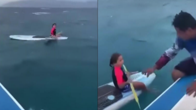 Viento arrastra mar adentro a niña en paddle; pescadores la rescatan en La Paz