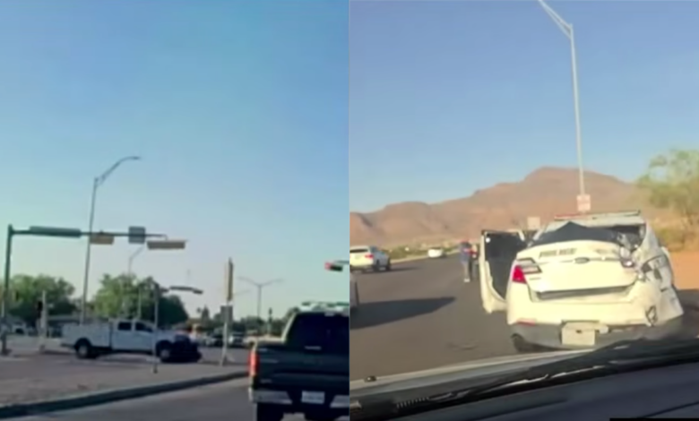 Patrulla cruza con torretas encendidas y termina impactada en El Paso