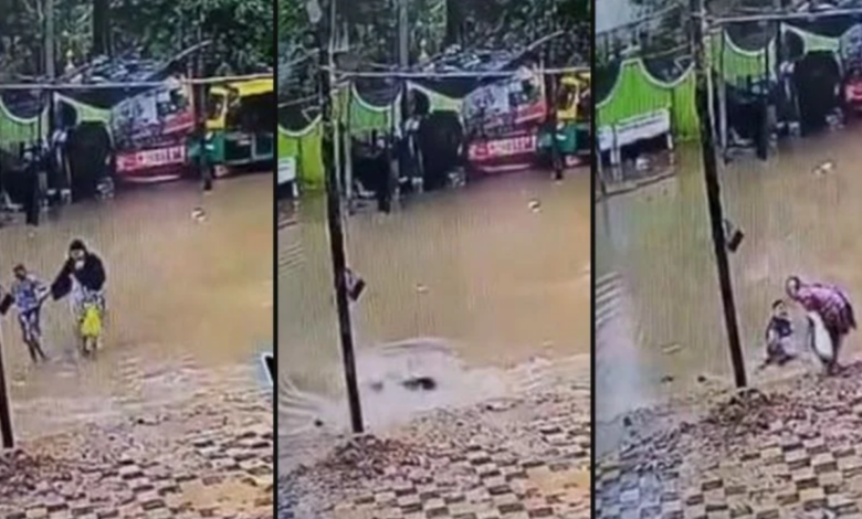 Abuela y nieta caen en excavación oculta por inundación en India