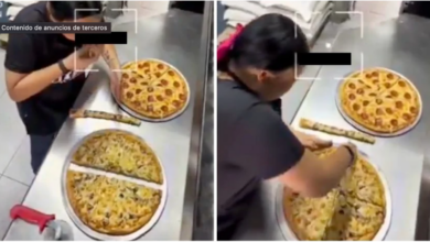 Empleada retira una parte de la pizza antes de entregarla y el video se vuelve viral