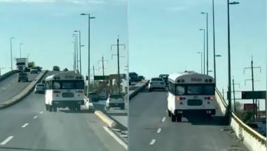 Camión de transporte público circula inclinado y genera preocupación en Ciudad Juárez