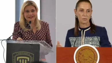 La gobernadora de Chihuahua, Maru Campos Galván, durante un acto público