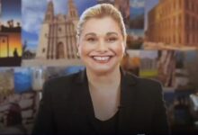 La gobernadora de Chihuahua, María Eugenia Campos Galván, durante un mensaje en video