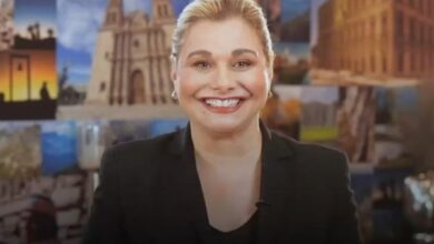 La gobernadora de Chihuahua, María Eugenia Campos Galván, durante un mensaje en video