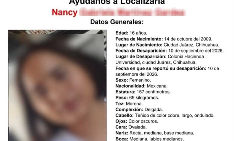 Hallan sana y salva a estudiante de 16 años en Ciudad Juárez