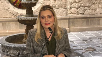 Maru Campos, gobernadora de Chihuahua, durante una declaración ante medios de comunicación