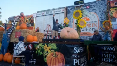 Calabaza gigante preparada para un campeonato de pesaje en California