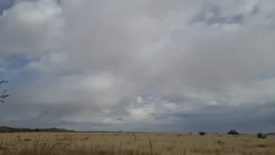 Nubes de tormenta y lluvia sobre una zona urbana del estado de Chihuahua