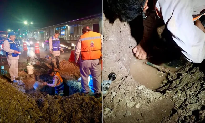 Trabajos de la JMAS para reparar una fuga en avenida Tecnológico de Ciudad Juárez