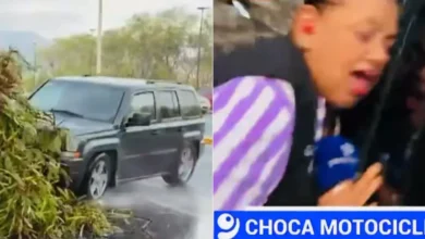 Reportera y camarógrafo de GamaVisión durante una cobertura en Monterrey antes de ser impactados por una camioneta