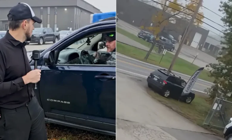 Joe Sokol durante una cobertura periodística en Bangor, Maine, antes de esquivar un vehículo