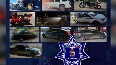 Vehículos con reporte de robo recuperados por la Policía Municipal en Ciudad Juárez