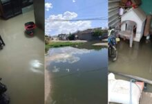 Calle de la colonia Azteca afectada por una inundación de aguas negras