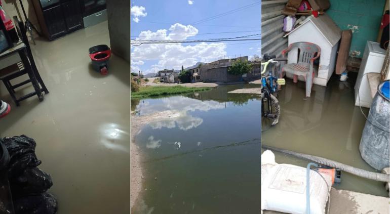 Calle de la colonia Azteca afectada por una inundación de aguas negras
