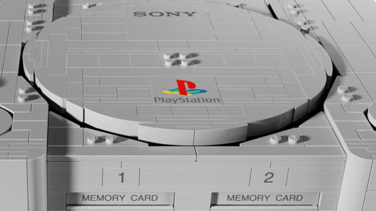 Set de LEGO inspirado en la primera consola PlayStation con control y dioramas de videojuegos