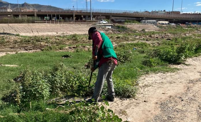 Cuadrillas municipales limpian el bordo del Río Bravo antes de la Carrera Chupacabras