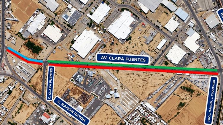 Avenida Clara Fuentes en Ciudad Juárez, donde la JMAS instalará el colector Candelaria